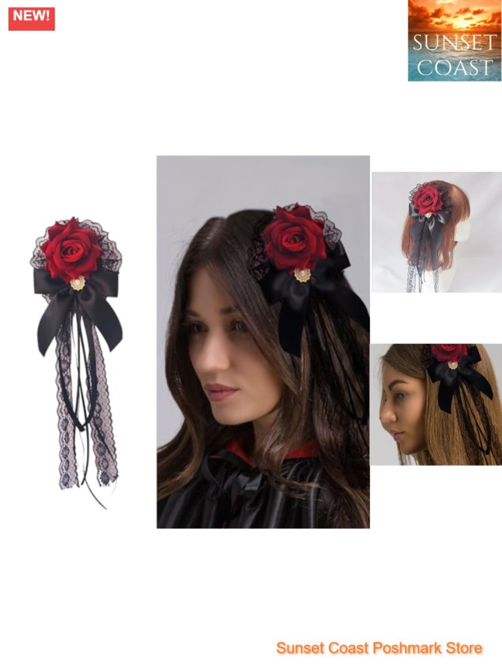 Handmade Rose Bow Hair Clip Brooch with Lace Pearl Trim